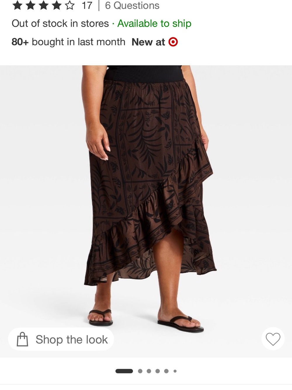 a new day Brown High-Low Skirt with Black Leaf Print